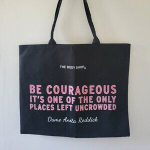 THE BODY SHOP Be Courageous Promo Tote - Black - Anita Roddick Quote